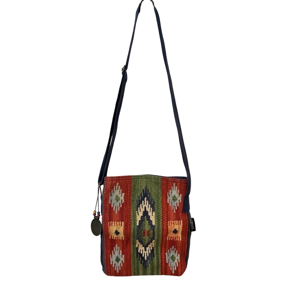 Catori Sun N Sand Woven Cotton Crossbody Bag Southwestern Geometric Boho Red